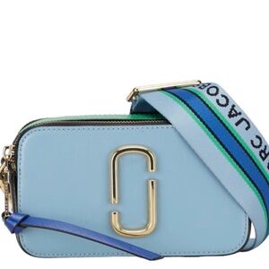 MARC JACOBS The Snapshot Crossbody Bag/Camera Bag (Light Blue/Multi/Gold)